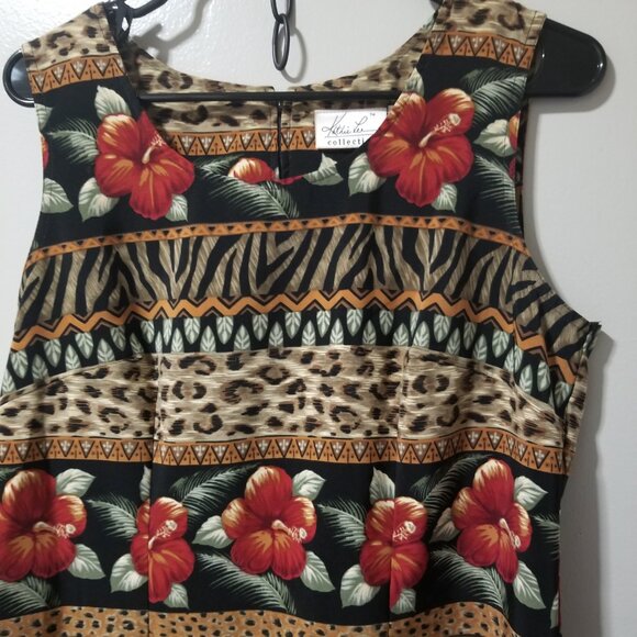 Vintage Kathie Lee Collection Size 10 Dress Tiger Floral Print Sleeveless Safari - Picture 6 of 6
